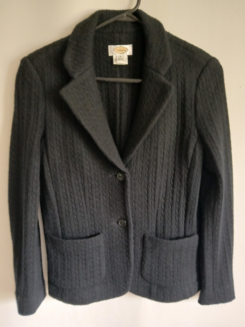 Talbots Women's Black Cable Knit Blazer Jacket 100% Wool Unlined SzSm